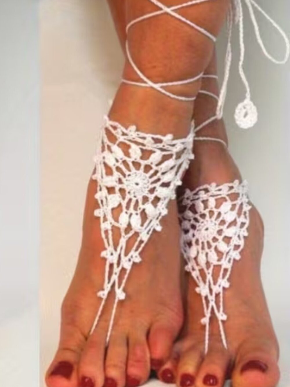 White Barefoot Sandals Crochet Foot Ankle Bracelet Anklet Boho SEXY! LQQK!NEW!
